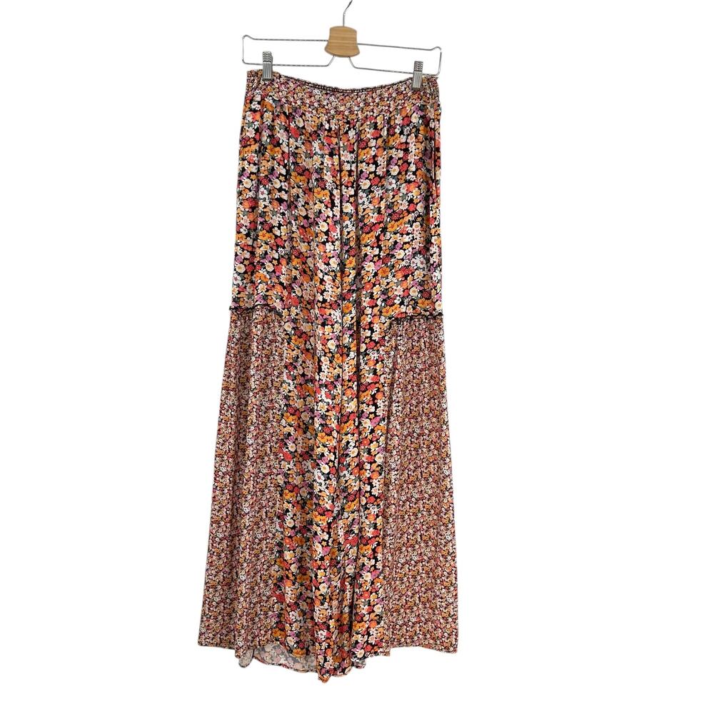 Maaji Wide Leg Pants Calico Floral Print Viscose Orange Black Size Medium